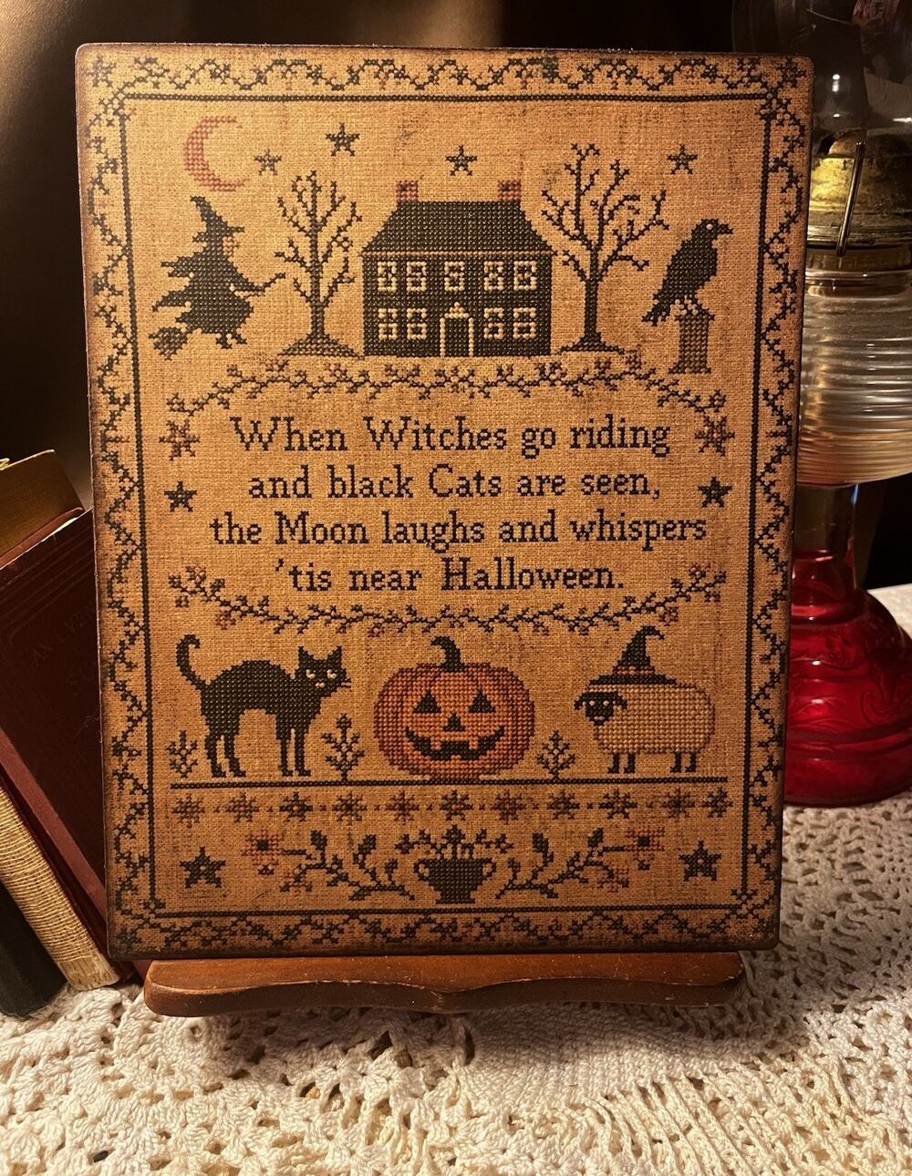 Halloween, Vintage Style Sampler, Handcrafted Sign / Plaque